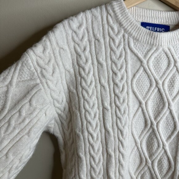 Aelfric Eden White Cable Knit Crewneck Sweater - Picture 3 of 11